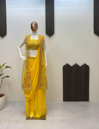 NEW THREE-PIECE WESTERN READY-TO-WEAR SAREE SET WITH ELEGANT KOTI