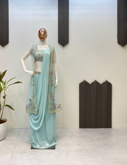NEW THREE-PIECE WESTERN READY-TO-WEAR SAREE SET WITH ELEGANT KOTI