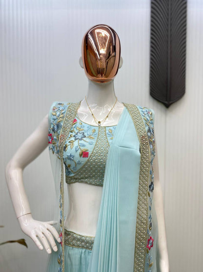 NEW THREE-PIECE WESTERN READY-TO-WEAR SAREE SET WITH ELEGANT KOTI