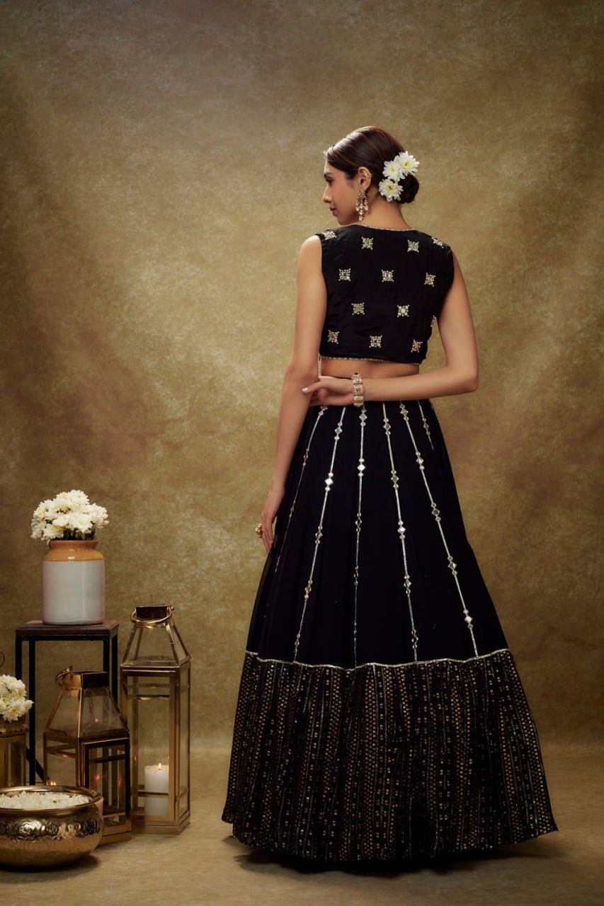 DESIGNER GEORGETTE LEHENGA CHOLI SET WITH SEQUINS, JARI & MIRROR EMBROIDERY WORK