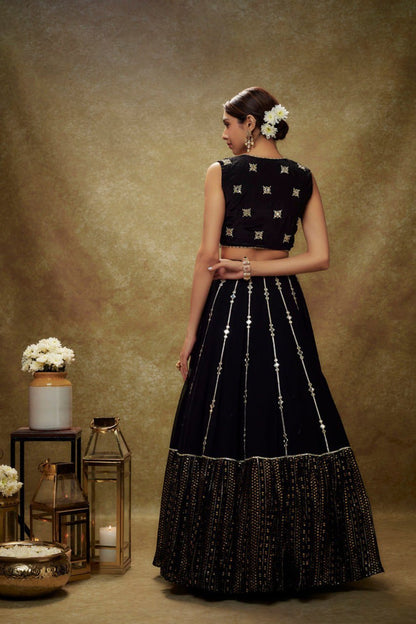 DESIGNER GEORGETTE LEHENGA CHOLI SET WITH SEQUINS, JARI & MIRROR EMBROIDERY WORK
