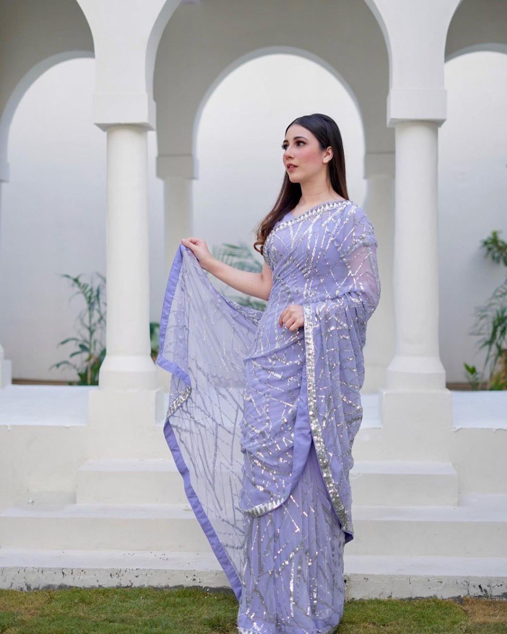 DESIGNER SEQUENCE EMBROIDERED LIGHT LAVENDER SAREE FOR FESTIVE & PARTY WEAR
