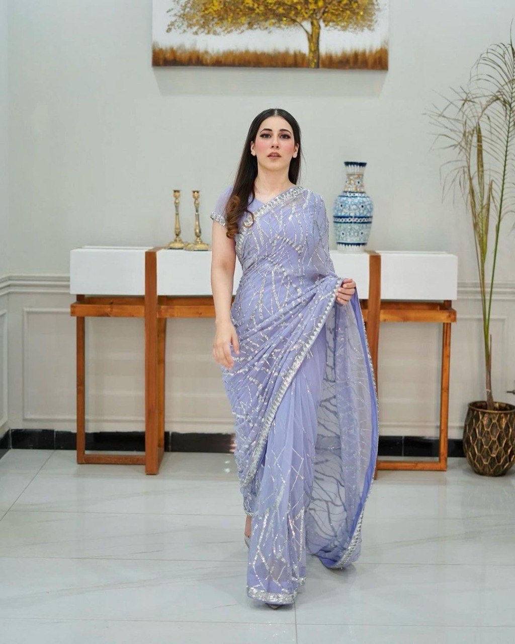 DESIGNER SEQUENCE EMBROIDERED LIGHT LAVENDER SAREE FOR FESTIVE & PARTY WEAR