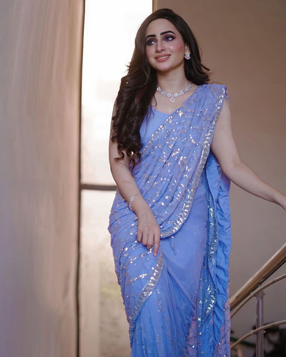 DESIGNER SEQUENCE EMBROIDERED LIGHT LAVENDER SAREE FOR FESTIVE & PARTY WEAR