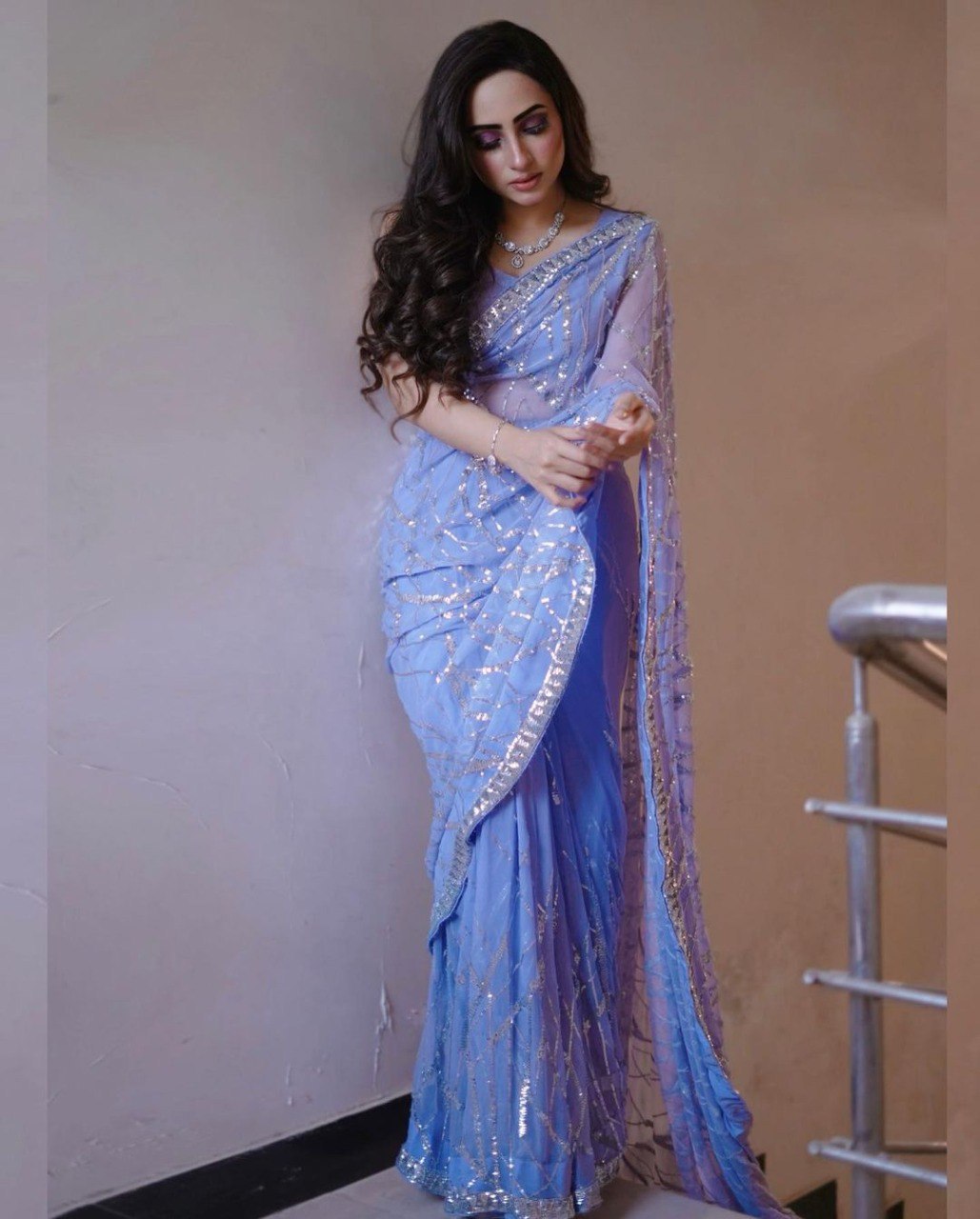 DESIGNER SEQUENCE EMBROIDERED LIGHT LAVENDER SAREE FOR FESTIVE & PARTY WEAR
