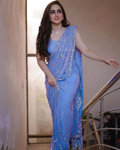 DESIGNER SEQUENCE EMBROIDERED LIGHT LAVENDER SAREE FOR FESTIVE & PARTY WEAR
