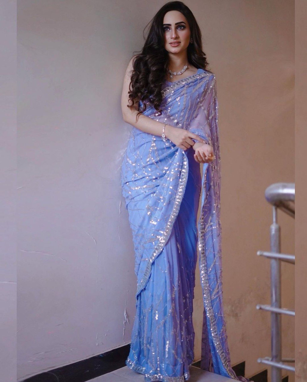 DESIGNER SEQUENCE EMBROIDERED LIGHT LAVENDER SAREE FOR FESTIVE & PARTY WEAR