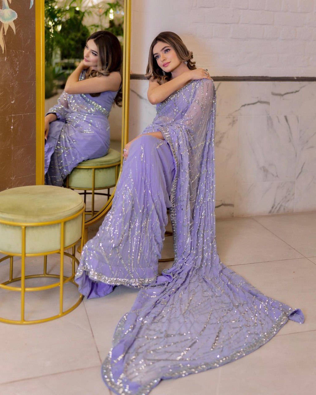 DESIGNER SEQUENCE EMBROIDERED LIGHT LAVENDER SAREE FOR FESTIVE & PARTY WEAR