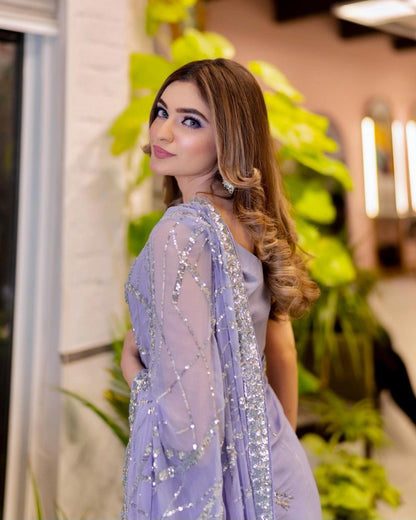 DESIGNER SEQUENCE EMBROIDERED LIGHT LAVENDER SAREE FOR FESTIVE & PARTY WEAR