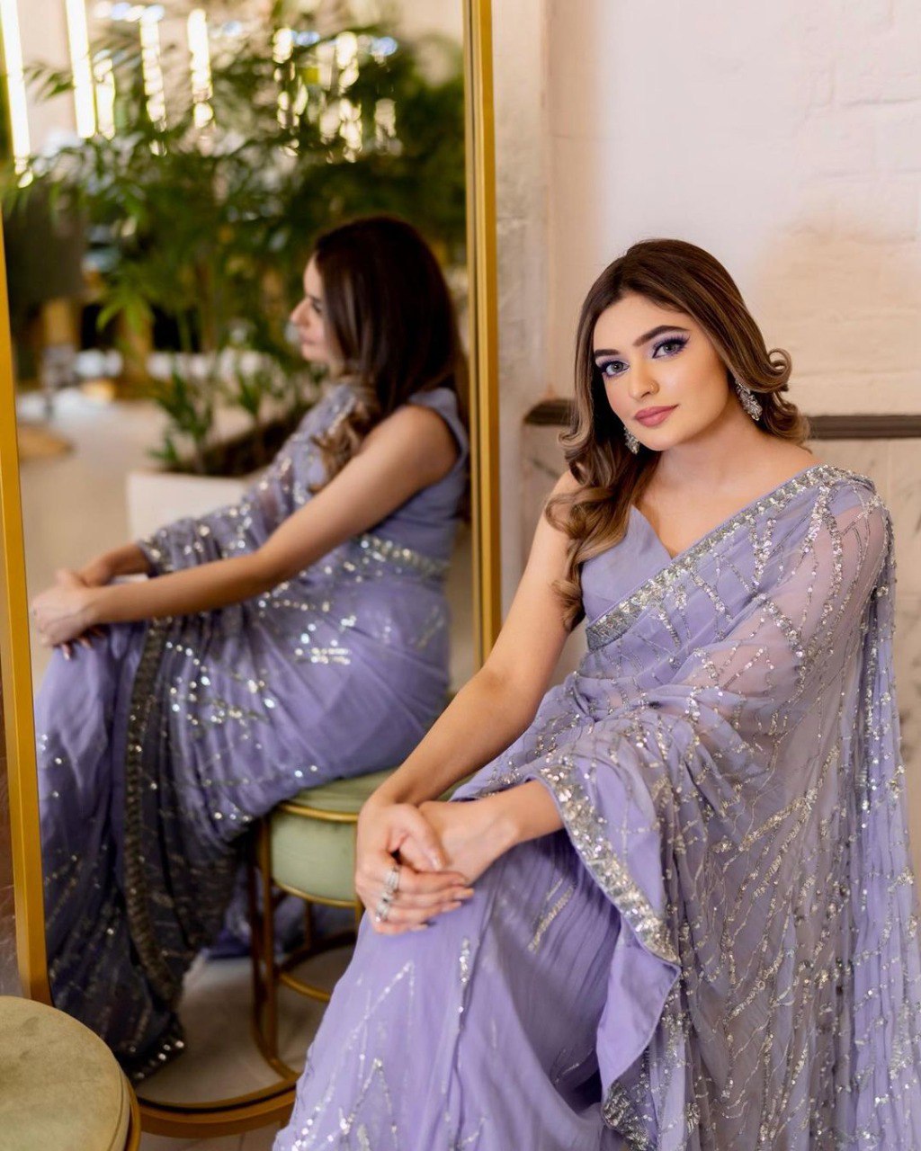 DESIGNER SEQUENCE EMBROIDERED LIGHT LAVENDER SAREE FOR FESTIVE & PARTY WEAR
