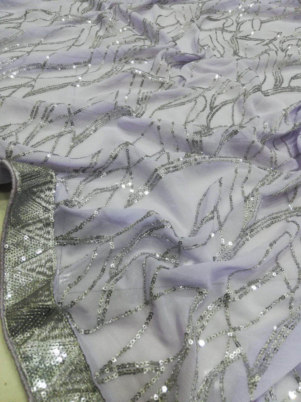 DESIGNER SEQUENCE EMBROIDERED LIGHT LAVENDER SAREE FOR FESTIVE & PARTY WEAR