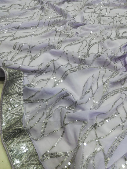 DESIGNER SEQUENCE EMBROIDERED LIGHT LAVENDER SAREE FOR FESTIVE & PARTY WEAR