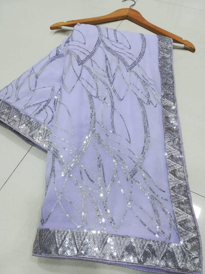 DESIGNER SEQUENCE EMBROIDERED LIGHT LAVENDER SAREE FOR FESTIVE & PARTY WEAR