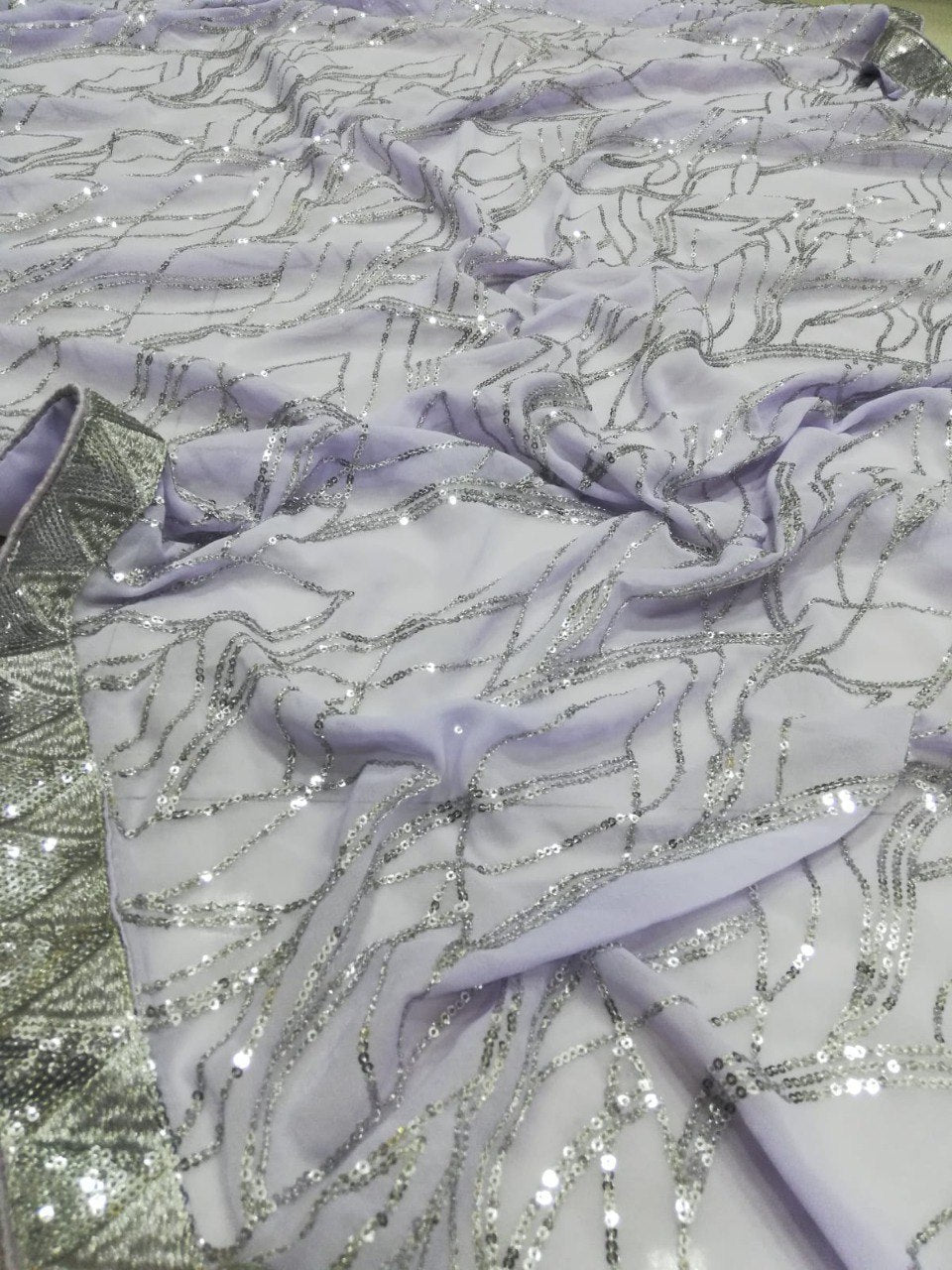 DESIGNER SEQUENCE EMBROIDERED LIGHT LAVENDER SAREE FOR FESTIVE & PARTY WEAR