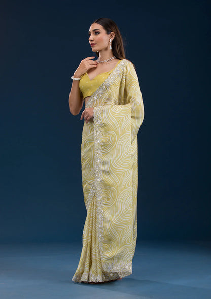 ELEGANT GEORGETTE SAREE WITH DIGITAL PRINTS & EMBROIDERY