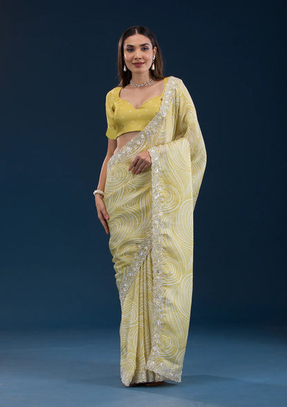 ELEGANT GEORGETTE SAREE WITH DIGITAL PRINTS & EMBROIDERY