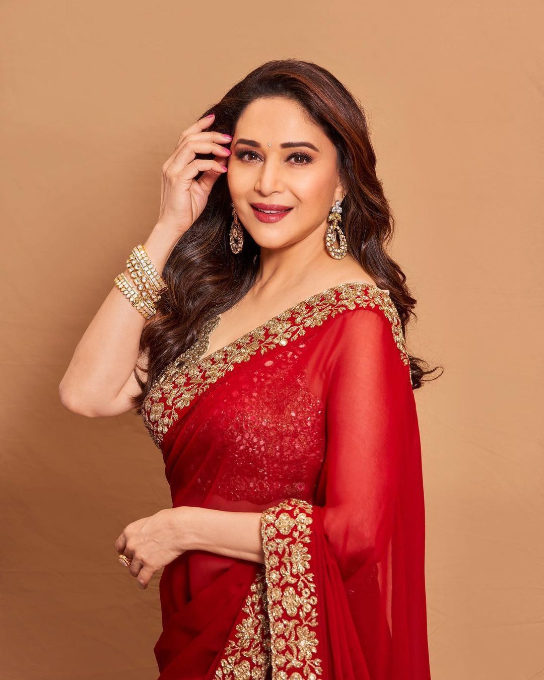 BOLLYWOOD - INSPIRED MADHURI DIXIT RED PARTY WEAR SAREE