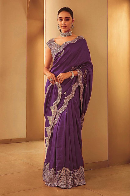 EXQUISITE TWO-TONE VICHITRA SILK DESIGNER SAREE