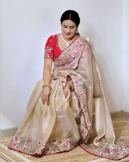 EXQUISITE ZIMMY CHO SILK EMBROIDERED SAREE