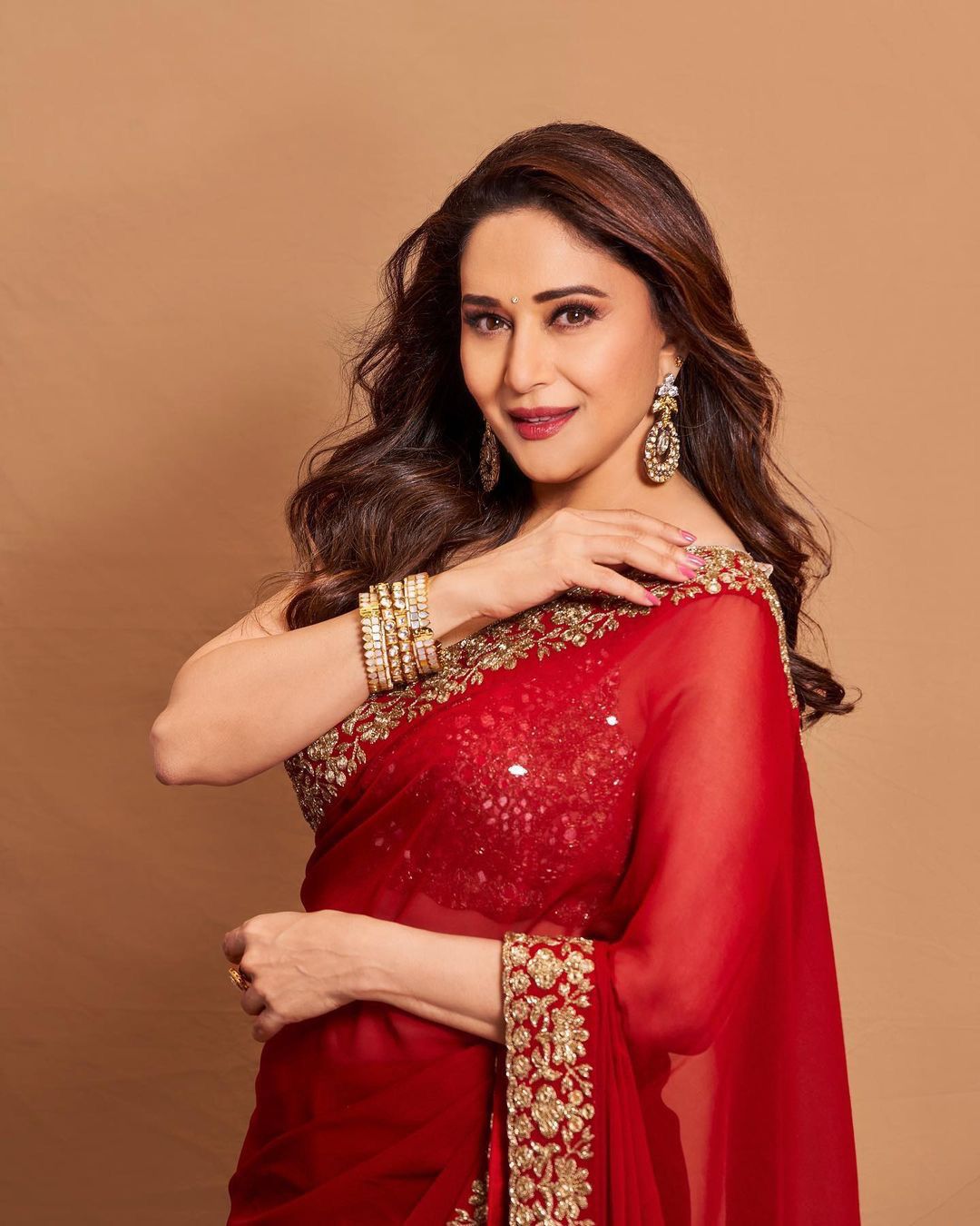 BOLLYWOOD - INSPIRED MADHURI DIXIT RED PARTY WEAR SAREE