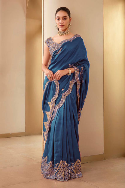 EXQUISITE TWO-TONE VICHITRA SILK DESIGNER SAREE