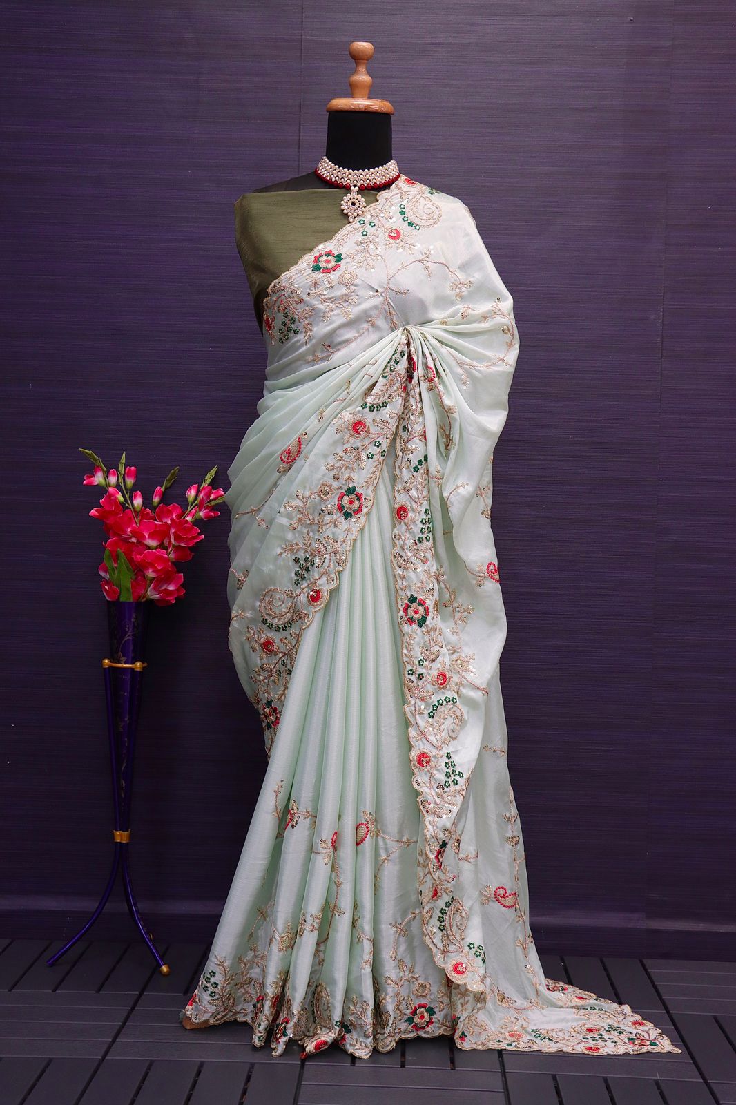 ELEGANT CHINON SILK DESIGNER SAREE