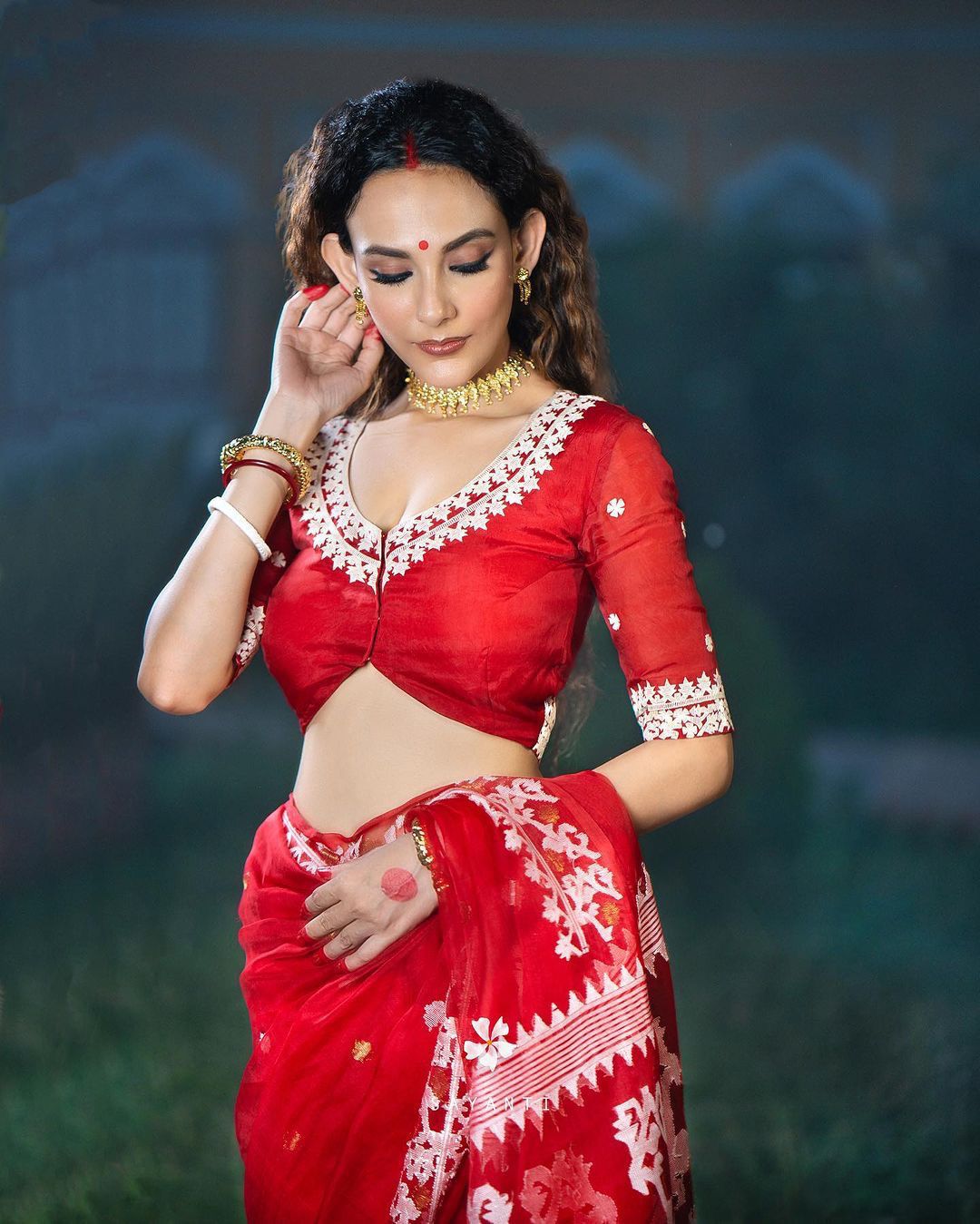 RED ORGANZA PARTY WEAR SAREE