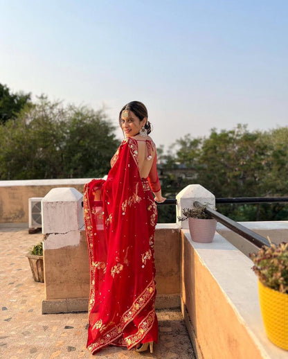 NEW RED DESIGNER PARTY WEAR SAREE