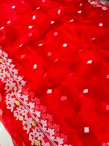 RED ORGANZA PARTY WEAR SAREE