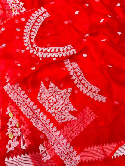 RED ORGANZA PARTY WEAR SAREE