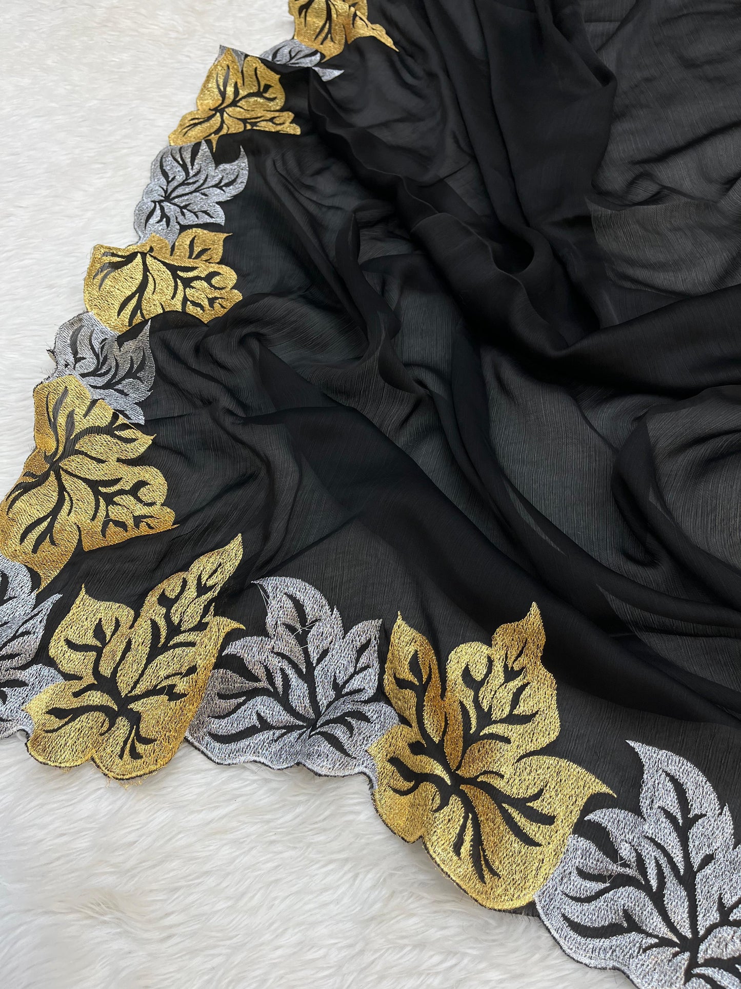 EXQUISITE SARTIN CHIFFON SILK SAREE – A TOUCH OF ELEGANCE