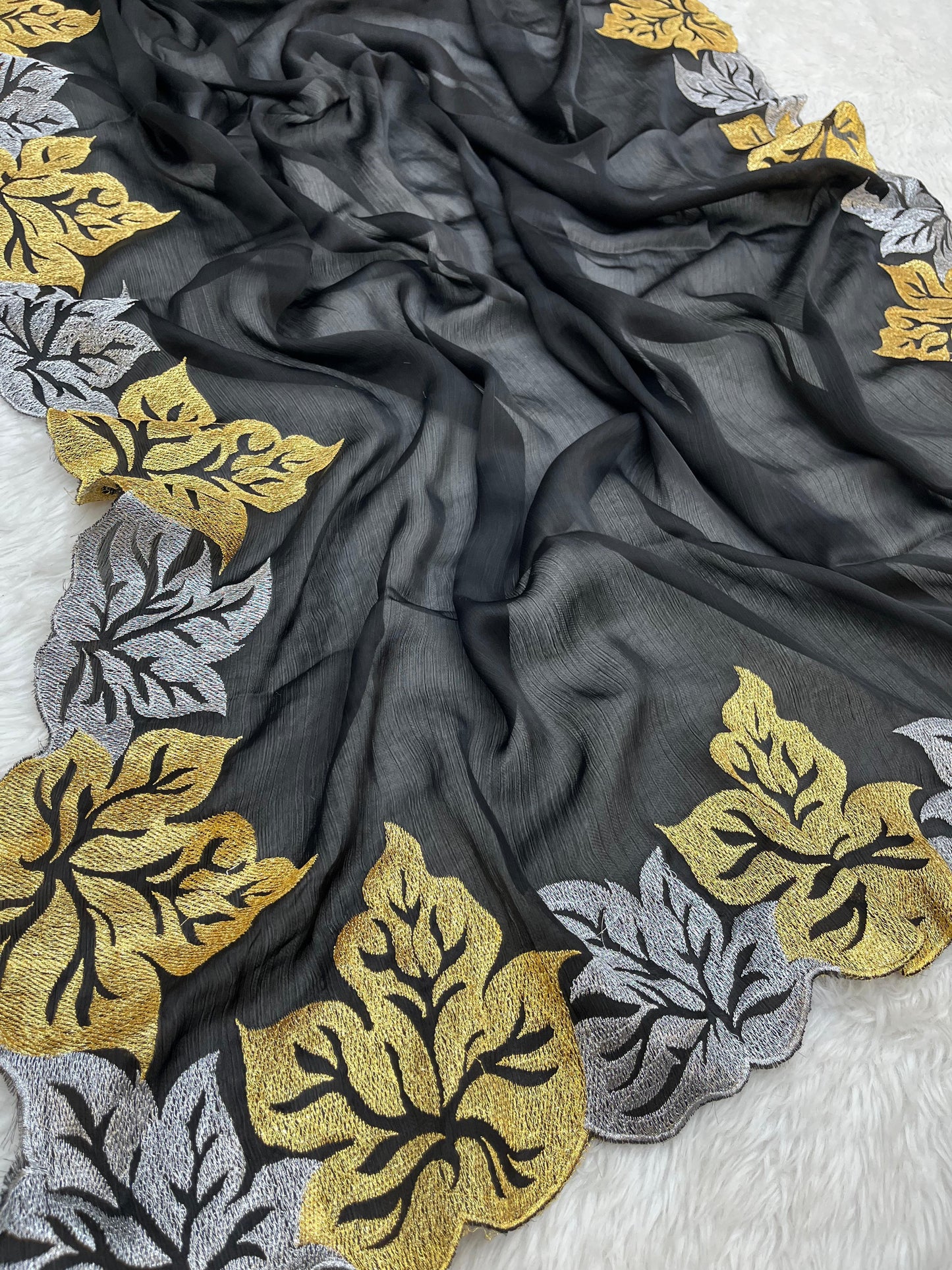 EXQUISITE SARTIN CHIFFON SILK SAREE – A TOUCH OF ELEGANCE