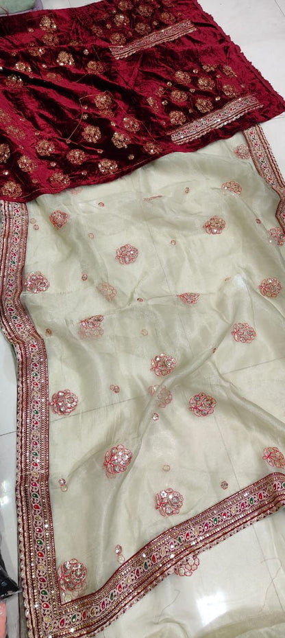 ELEGANT HEAVY SOFT TISSUE ORGANZA SILK SAREE