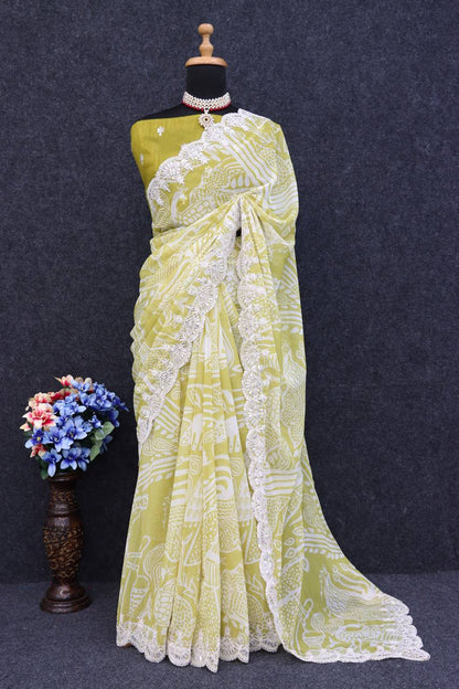 ELEGANT DIGITALO PRINT & EMBROIDERED PARTY WEAR SAREE