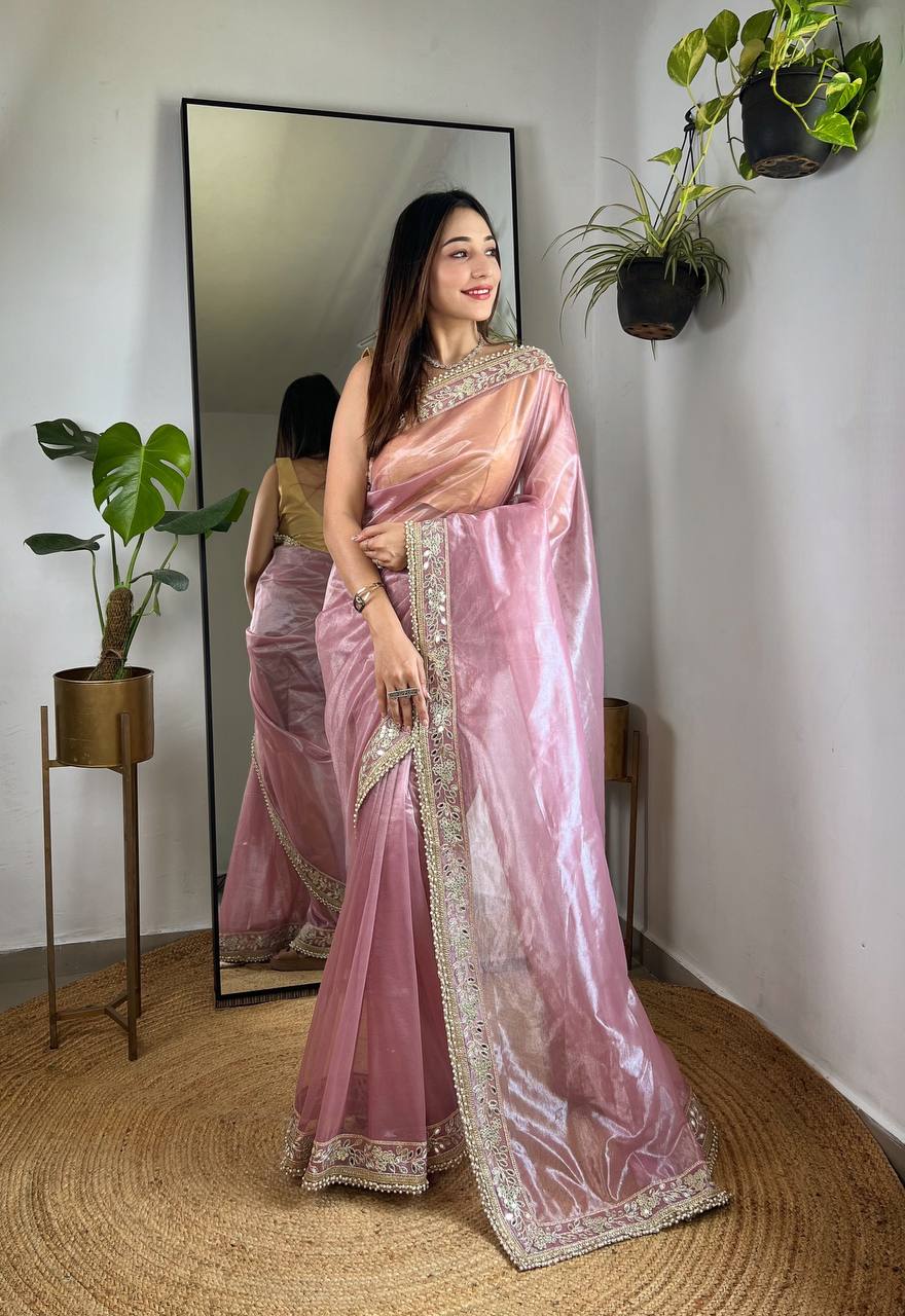 DESIGNER SILVER TISSUE SILK SAREE - A MASTERPIECE OF ELEGANCE