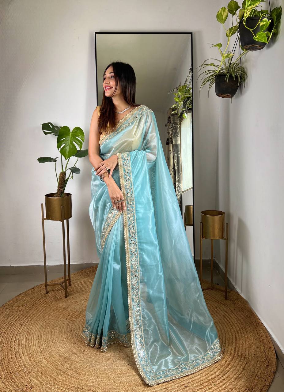 DESIGNER SILVER TISSUE SILK SAREE - A MASTERPIECE OF ELEGANCE