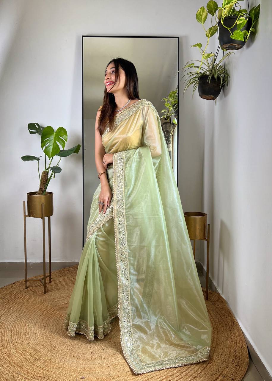 DESIGNER SILVER TISSUE SILK SAREE - A MASTERPIECE OF ELEGANCE