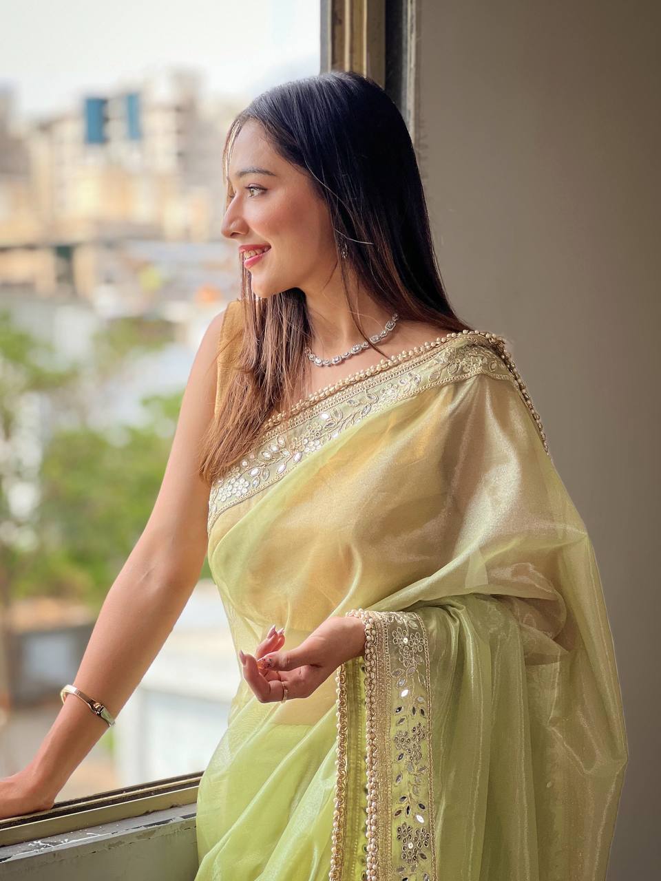 DESIGNER SILVER TISSUE SILK SAREE - A MASTERPIECE OF ELEGANCE