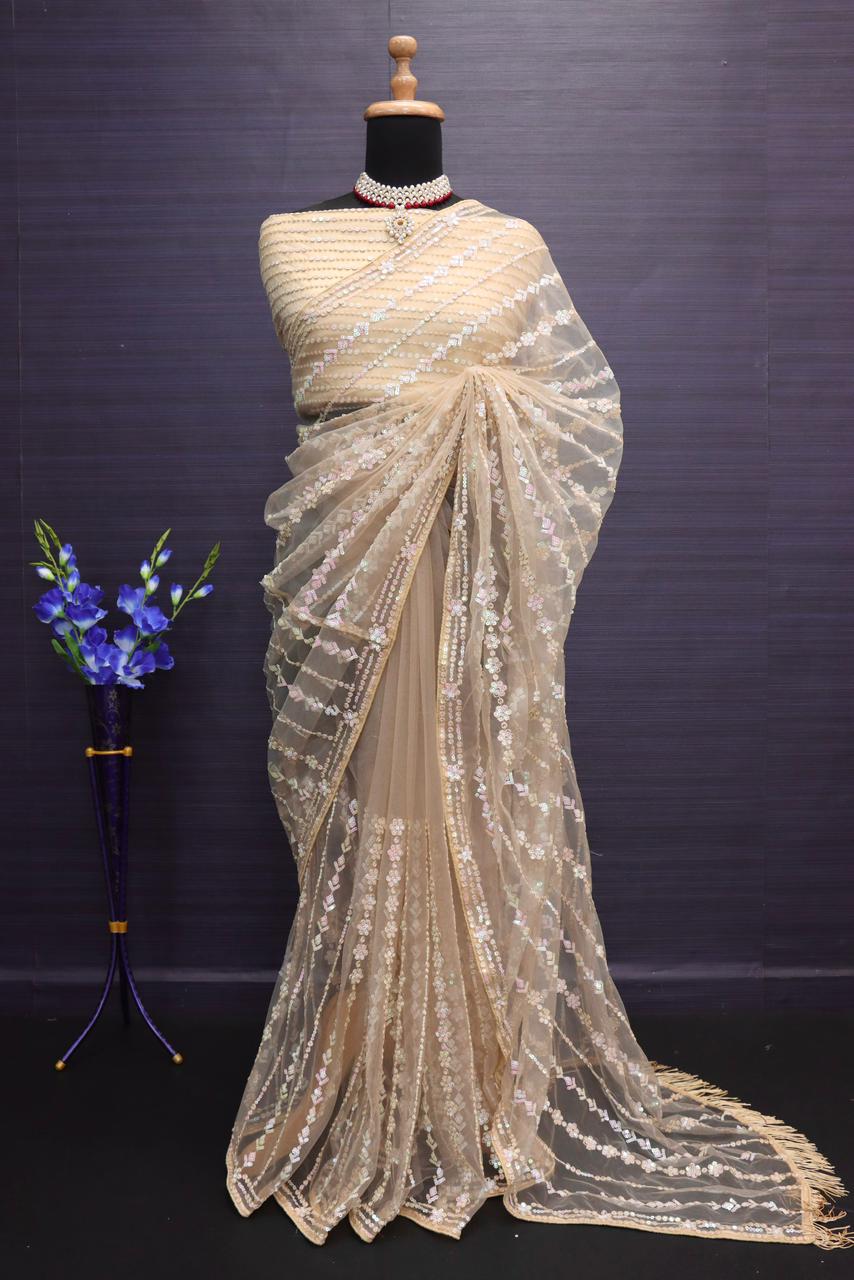 LUXURIOUS HEAVY NYLON BUTTERFLY NET SAREE