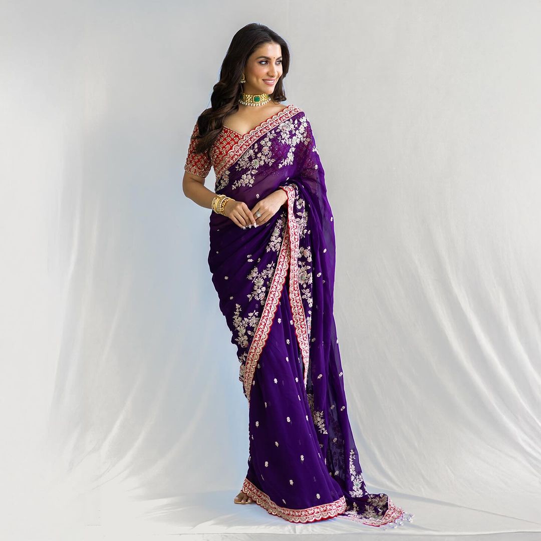 ELEGANT GEORGETTE SAREE WITH HEAVY SEQUINS & EMBROIDERY