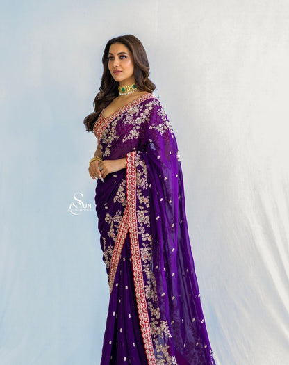 ELEGANT GEORGETTE SAREE WITH HEAVY SEQUINS & EMBROIDERY