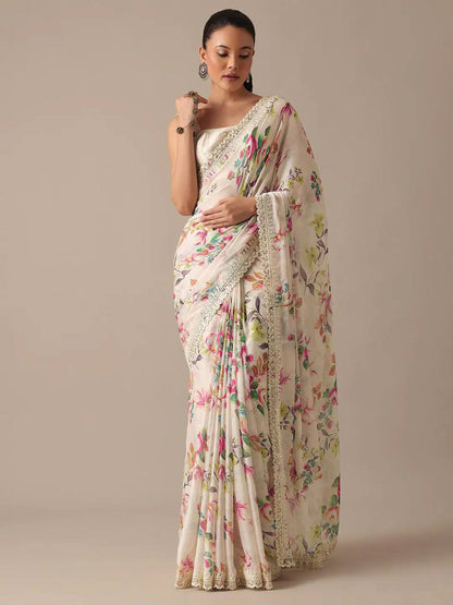 ELEGANT DIGITALO PRINT & EMBROIDERED PARTY WEAR SAREE