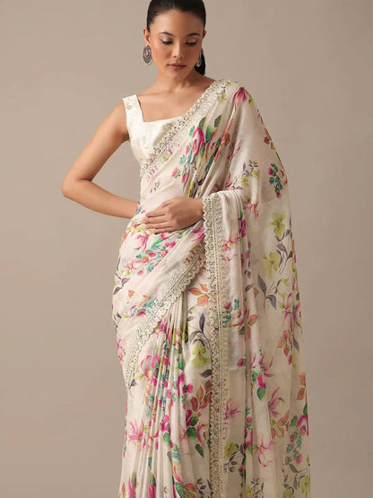 ELEGANT DIGITALO PRINT & EMBROIDERED PARTY WEAR SAREE