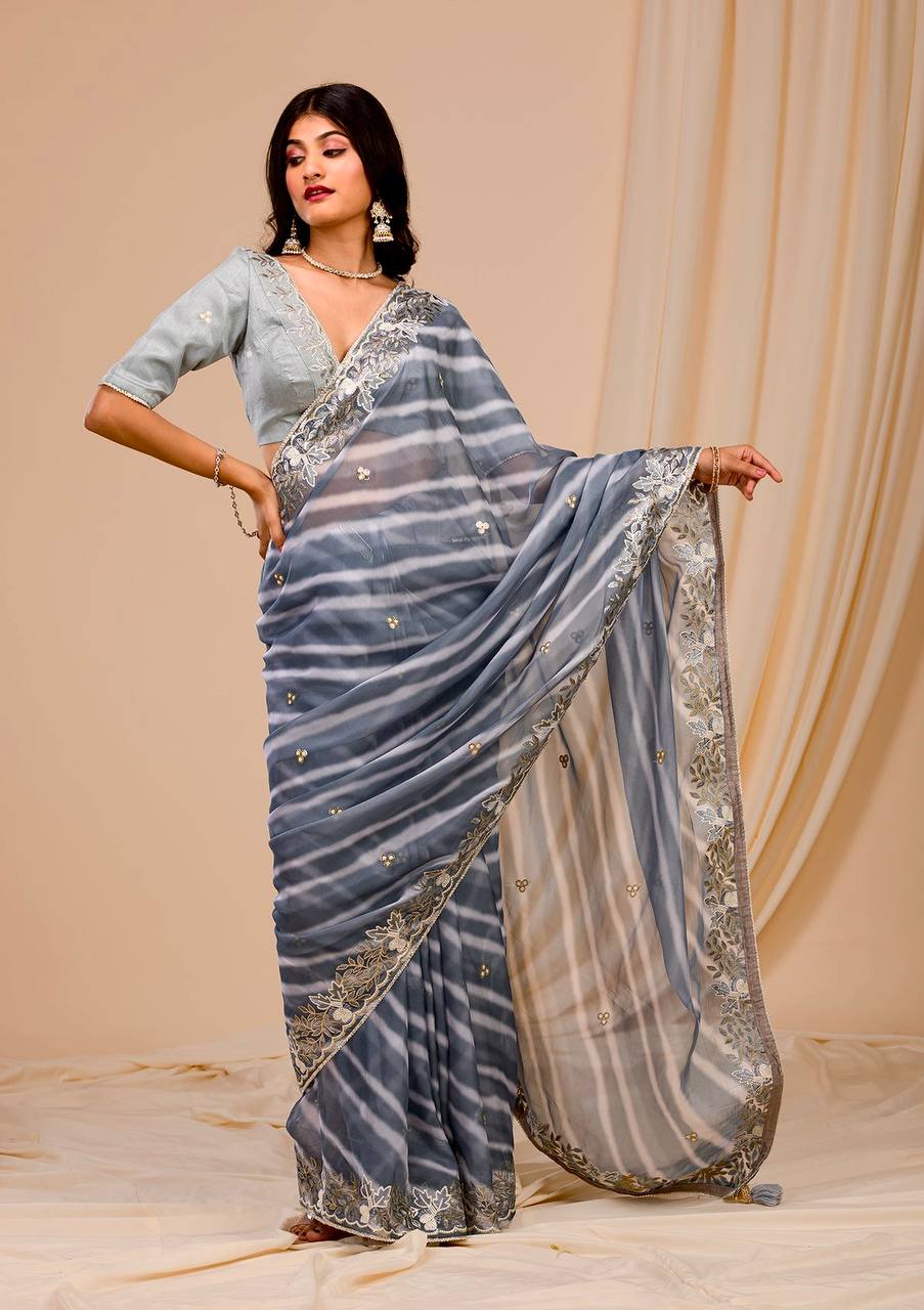 ELEGANT DIGITAL PRINT & EMBROIDERED GEORGETTE SAREE