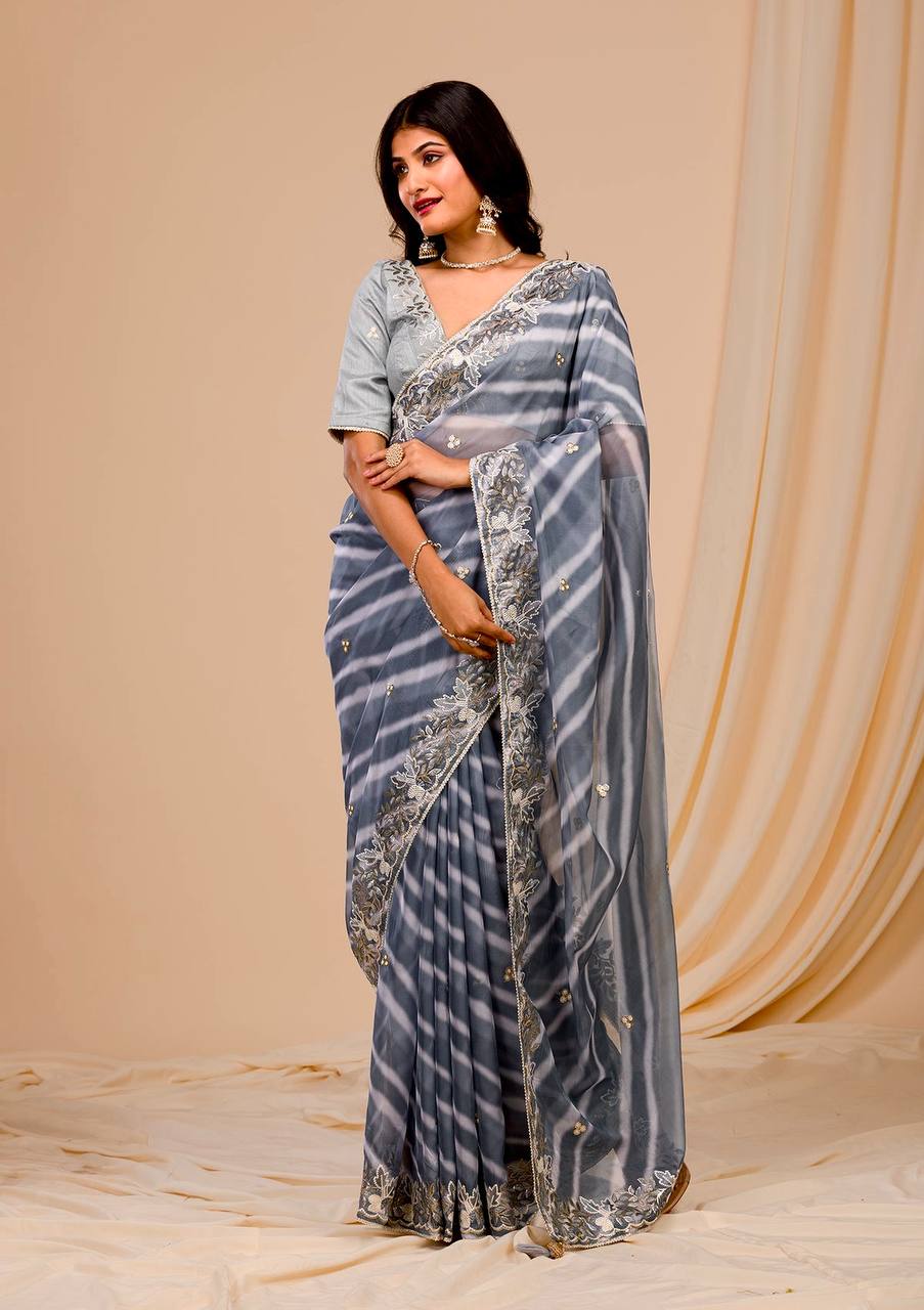 ELEGANT DIGITAL PRINT & EMBROIDERED GEORGETTE SAREE