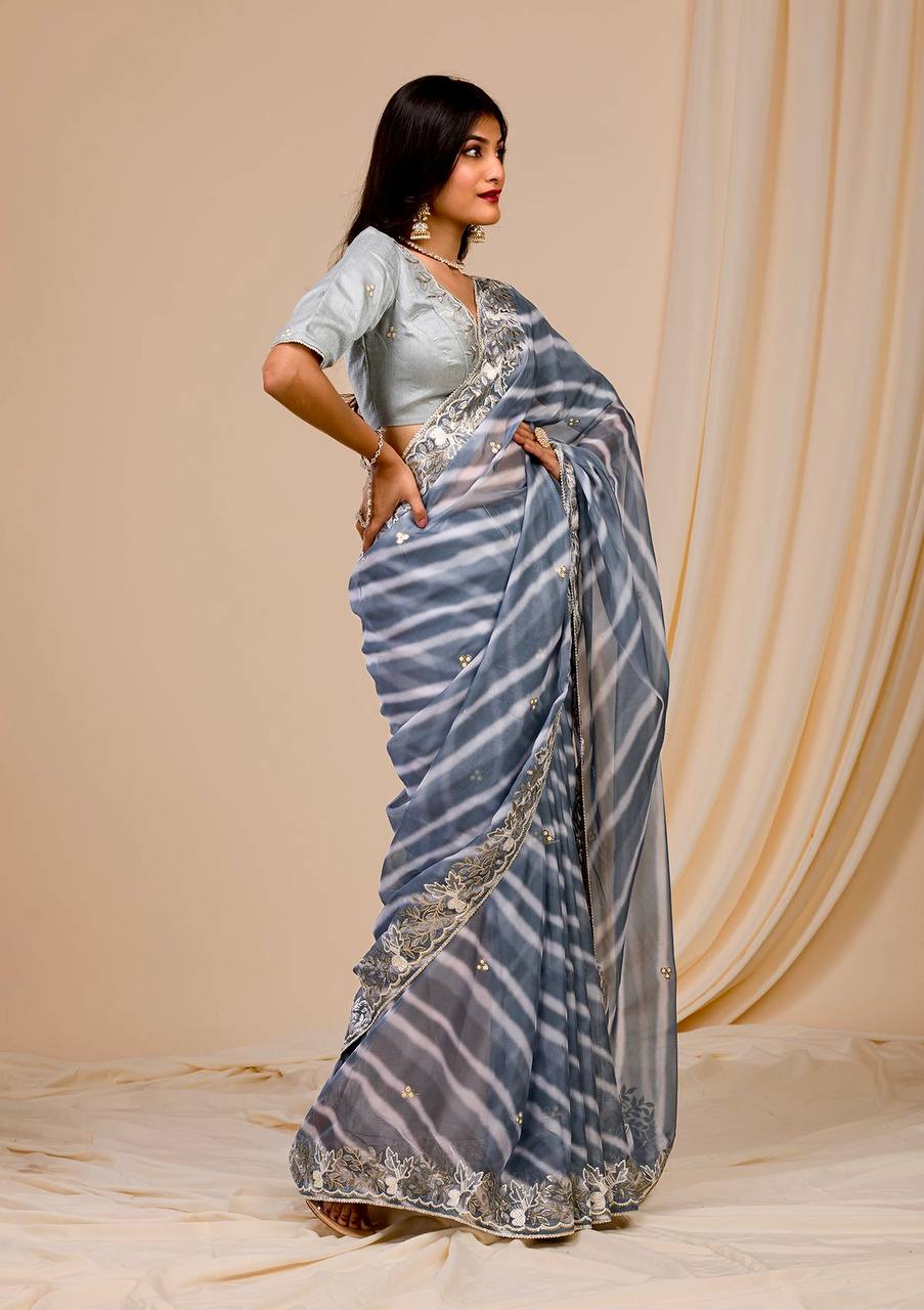 ELEGANT DIGITAL PRINT & EMBROIDERED GEORGETTE SAREE