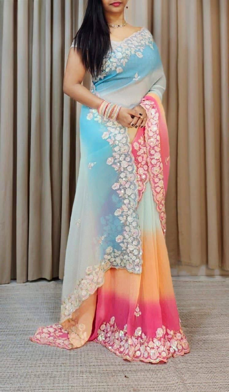 PARTY WEAR SOFT GEORGETTE CRUSH SAREE COLLECTION