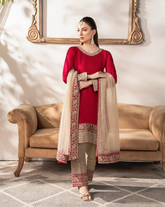 LUXURIOUS SATIN SILK DESIGNER SUIT - PERFECT FESTIVE & PARTY WEAR