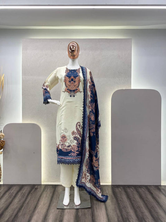 EID SPECIAL – EXQUISITE MASLIN SUIT WITH ARTISANAL PRINT & LUXURIOUS DUPATTA