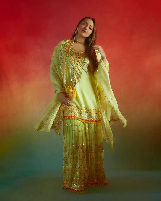 BOLLYWOOD-INSPIRED FAUX GEORGETTE SEQUIN EMBROIDERED SHARARA SUIT